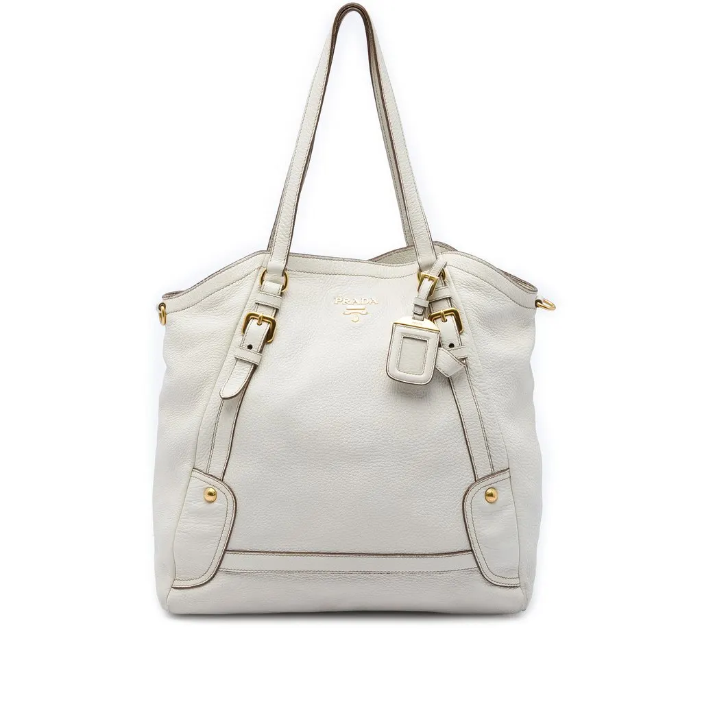 Prada Vitello Daino Convertible Tote White Leather Very good - Front View