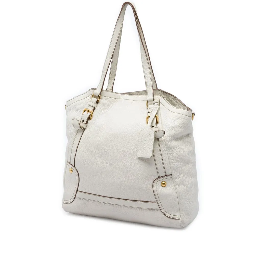 Prada Vitello Daino Convertible Tote White Leather Very good - Back View