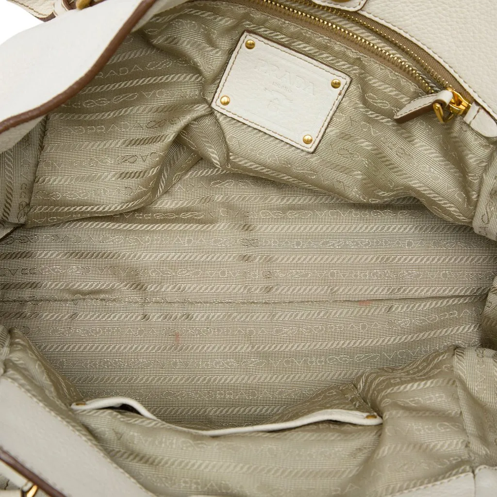 Prada Vitello Daino Convertible Tote White Leather Very good - Model View