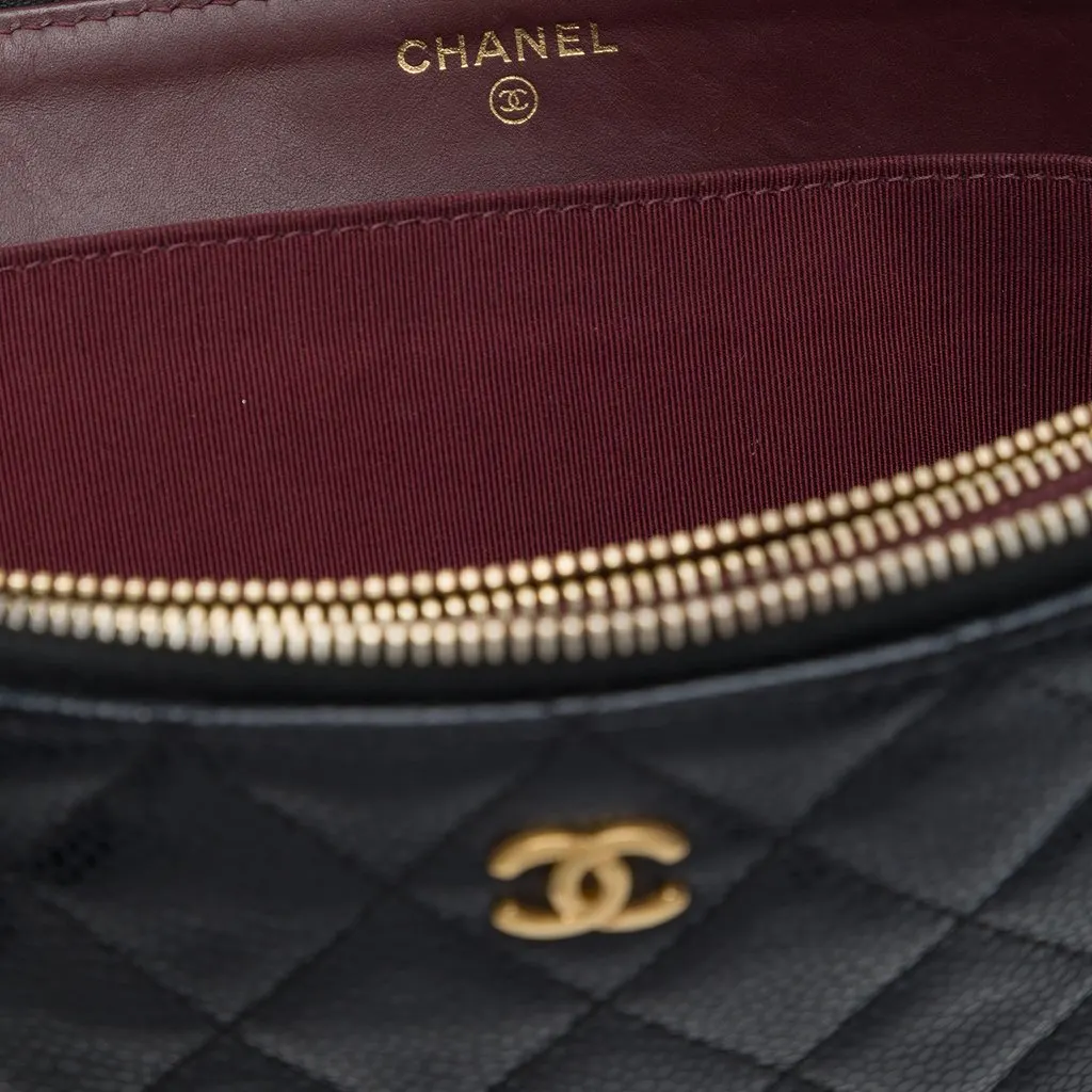 Chanel Large Quilted Caviar Zipped Clutch Black Leather Very good - Box View