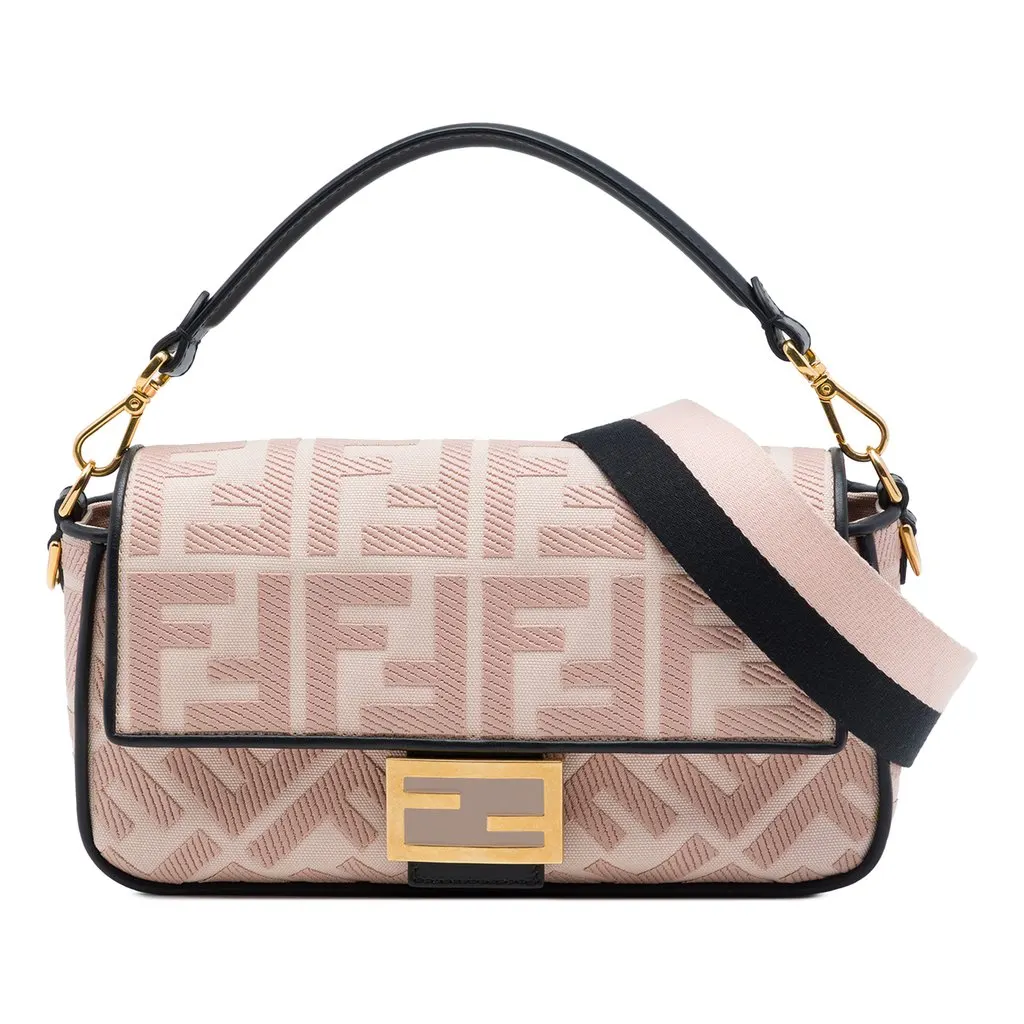 Fendi Zucca Embroidered Canvas Baguette Satchel Pink Very good - Front View