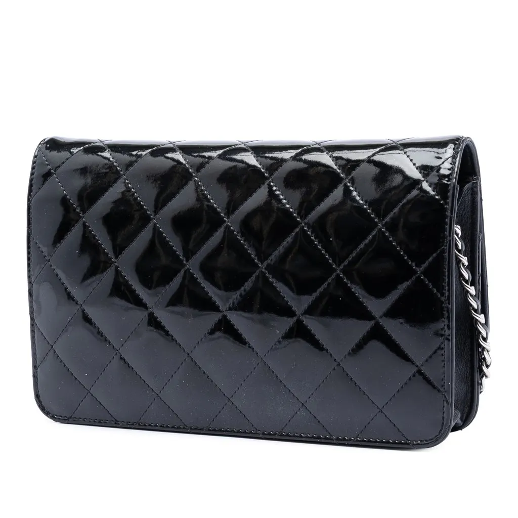 Chanel CC Quilted Patent Brilliant Wallet On Chain Black Leather Very good - Back View