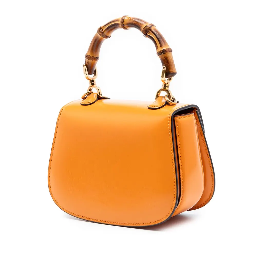 Gucci Mini Calfskin Web 1947 Bamboo Top Handle Bag Orange Leather Very good - Back View