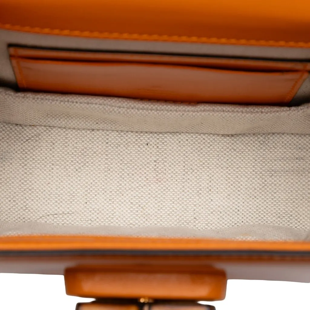 Gucci Mini Calfskin Web 1947 Bamboo Top Handle Bag Orange Leather Very good - Model View