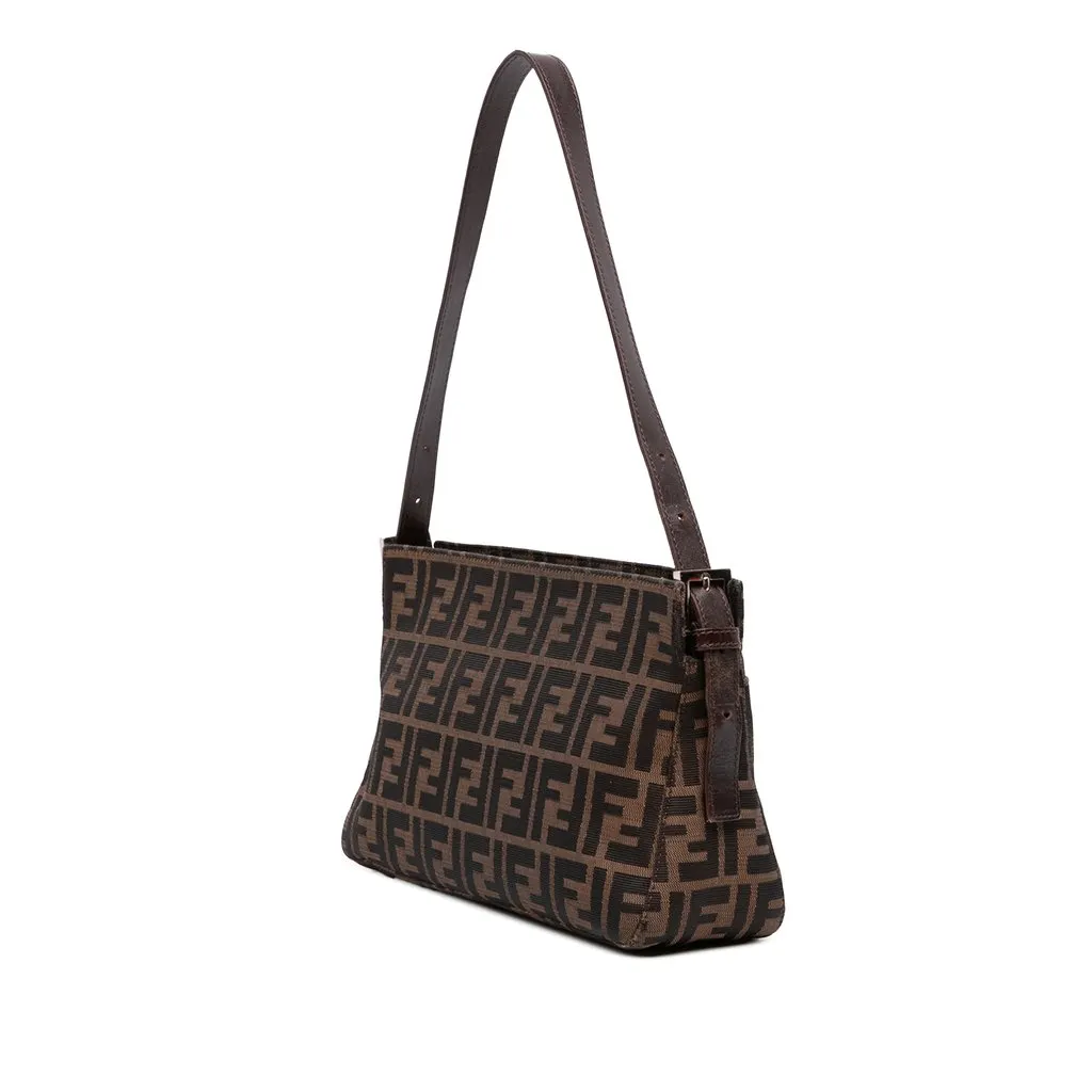Fendi Zucca Canvas Shoulder Bag Brown Canvas Good - Back View