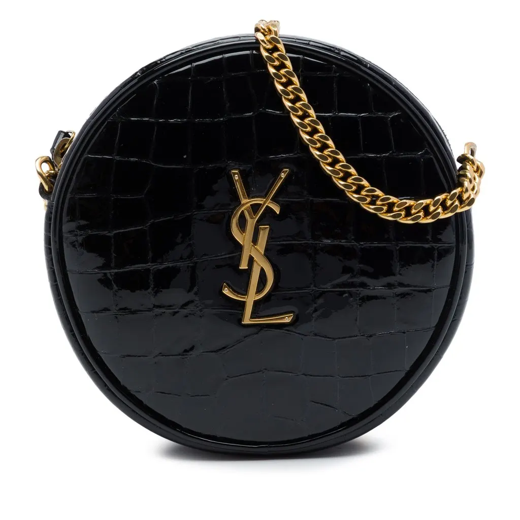 Saint Laurent Croc Embossed Patent Round Vinyle Camera Bag Black Leather Very good - Front View
