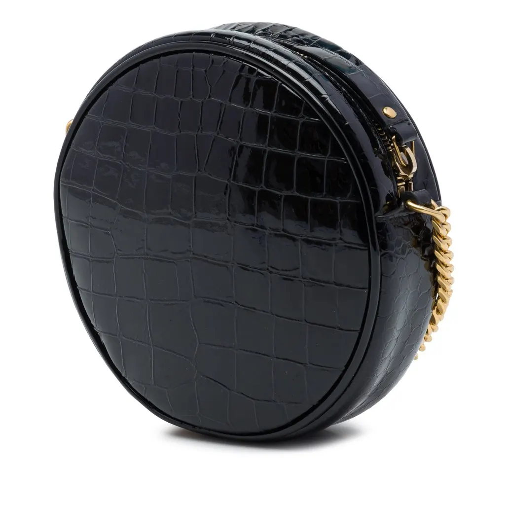 Saint Laurent Croc Embossed Patent Round Vinyle Camera Bag Black Leather Very good - Back View