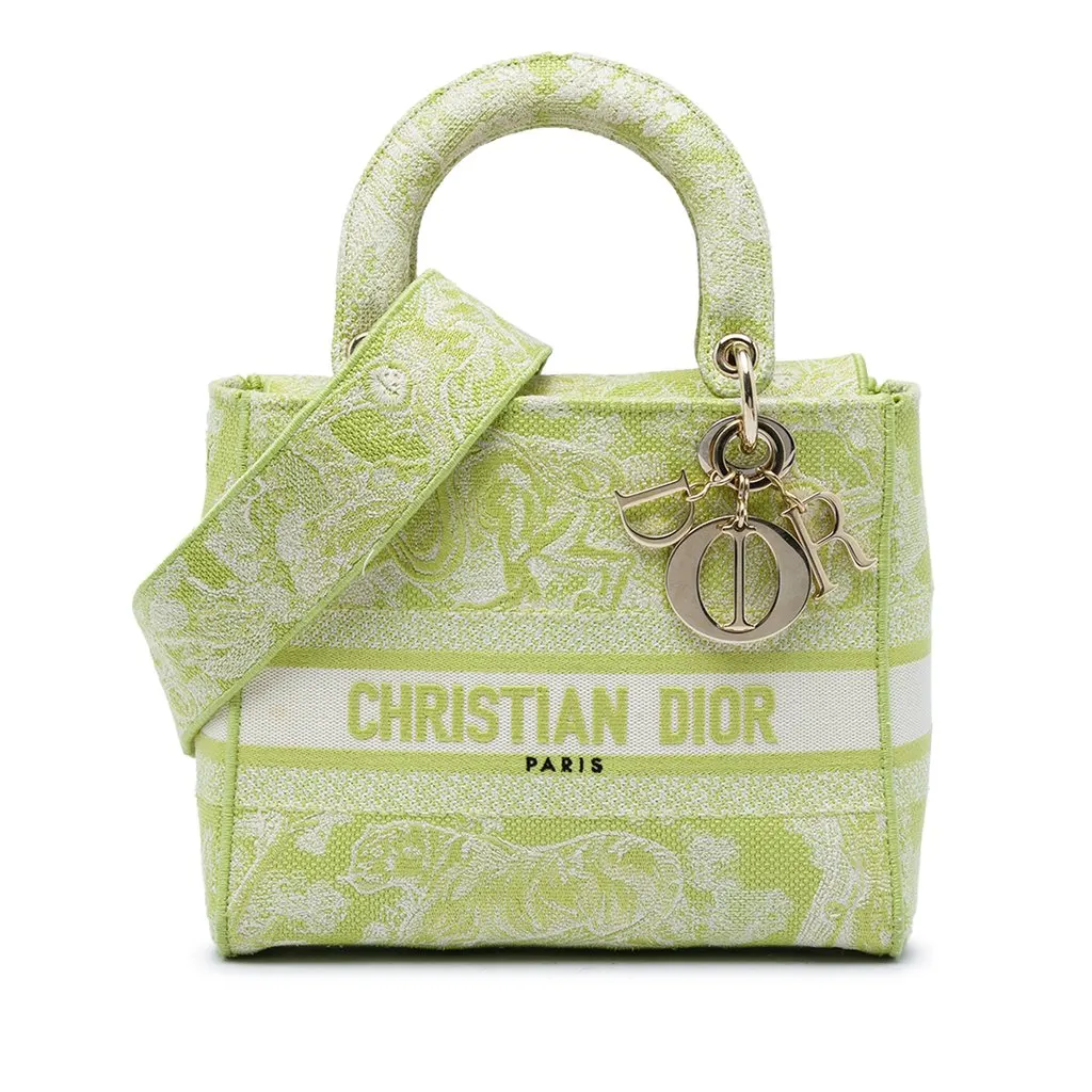 Dior Medium Embroidered Canvas Toile de Jouy Lady D Lite Green Very good - Front View