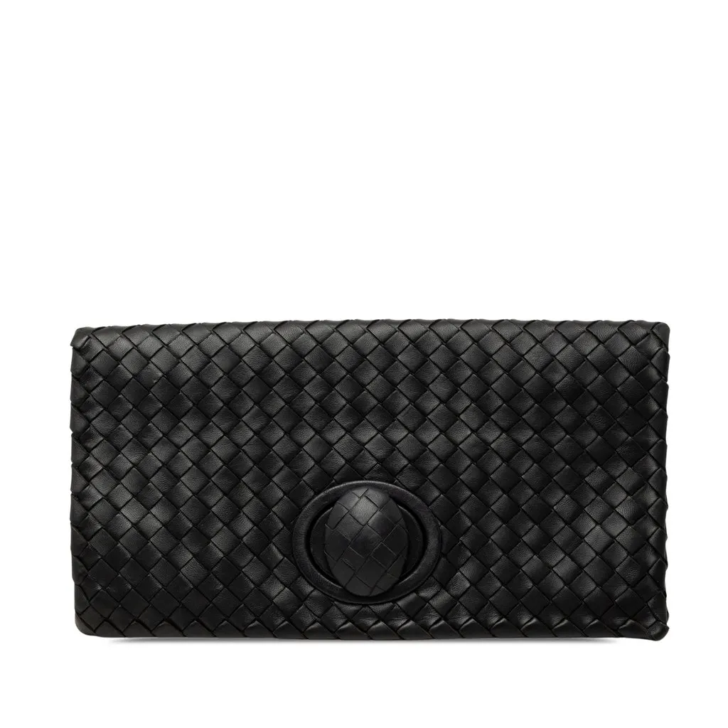 Bottega Veneta Nappa Intrecciato Turn Lock Clutch Black Leather Very good - Front View