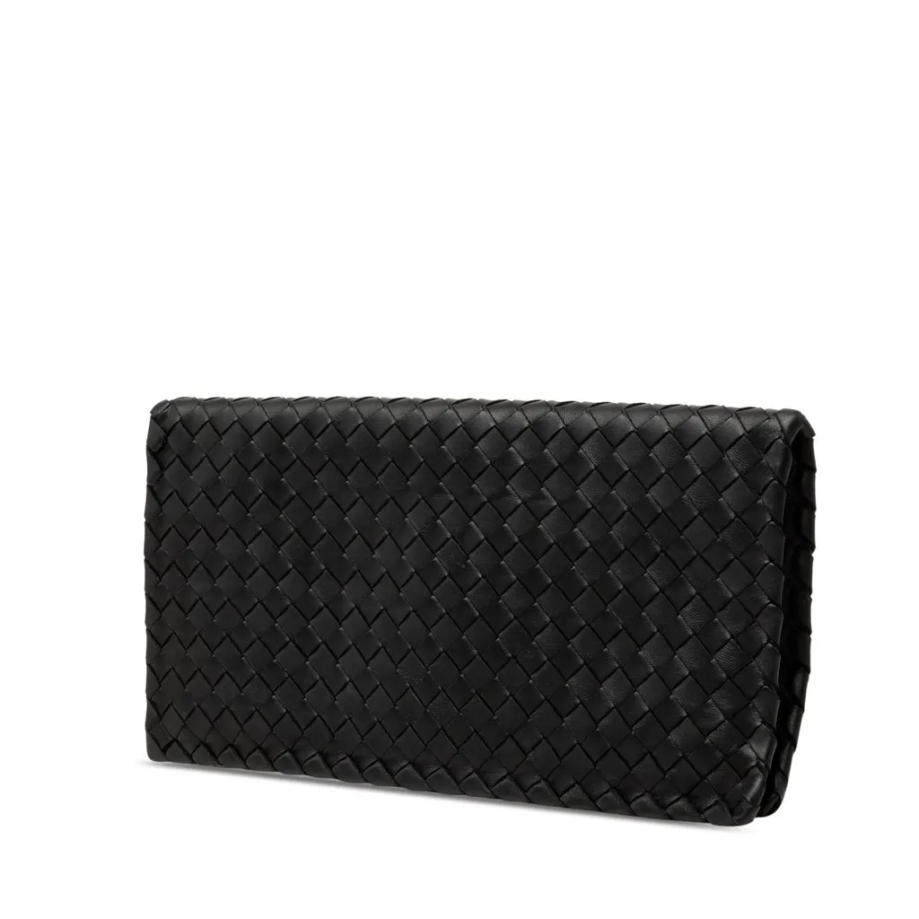 Bottega Veneta Nappa Intrecciato Turn Lock Clutch Black Leather Very good - Back View