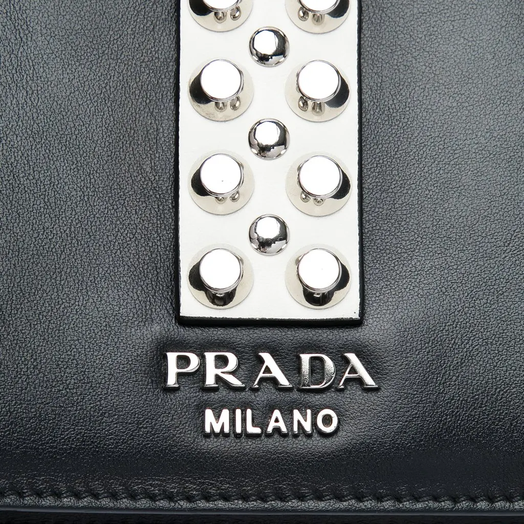 Prada City Calf and Saffiano Studded Elektra Crossbody Black Leather Very good - Box View
