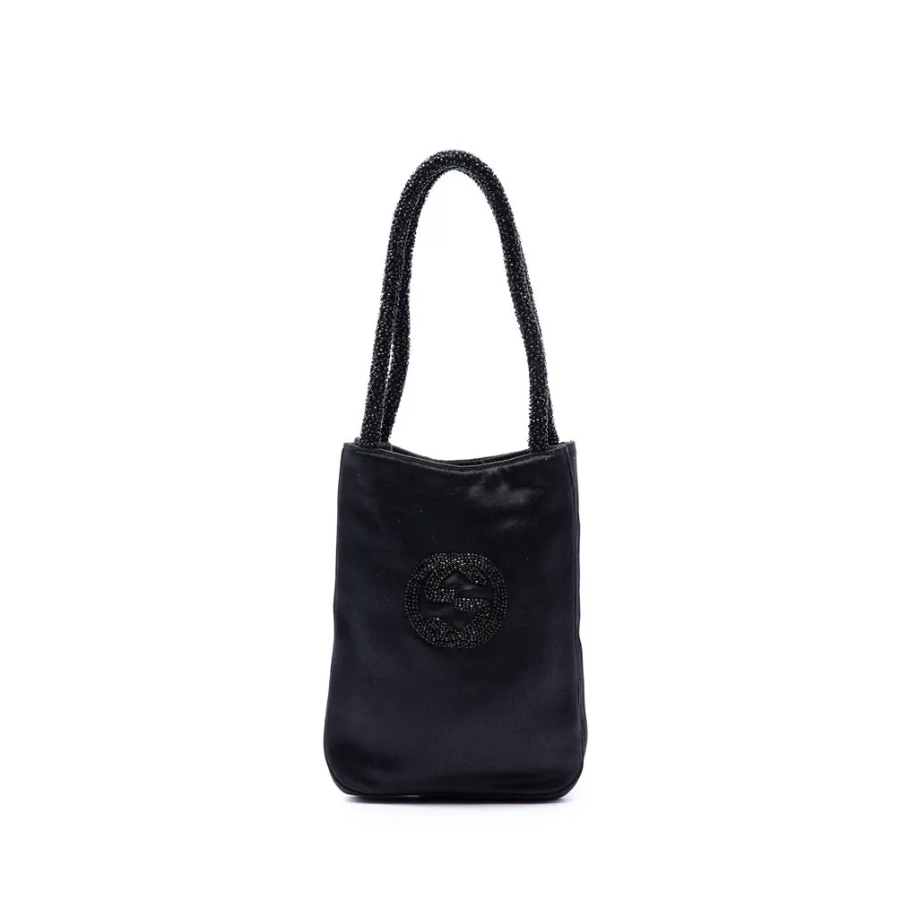 Gucci Mini Satin Beaded Handbag Black Satin Very good - Front View