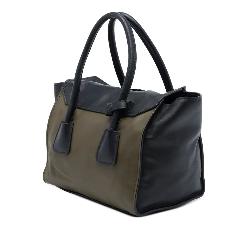 Prada Bicolor Glace Calf Sound Lock Satchel Brown Leather Good - Back View