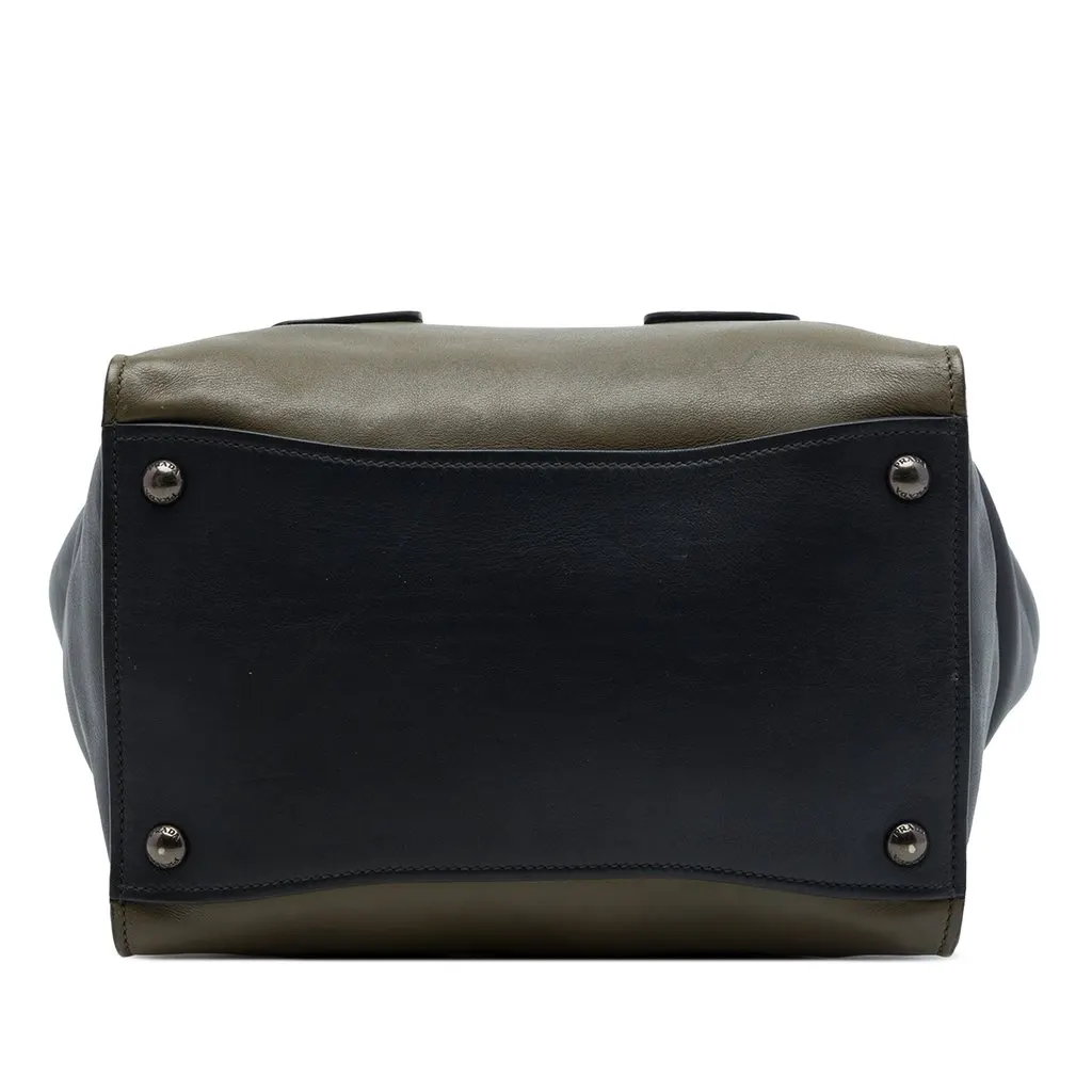 Prada Bicolor Glace Calf Sound Lock Satchel Brown Leather Good - Inside View