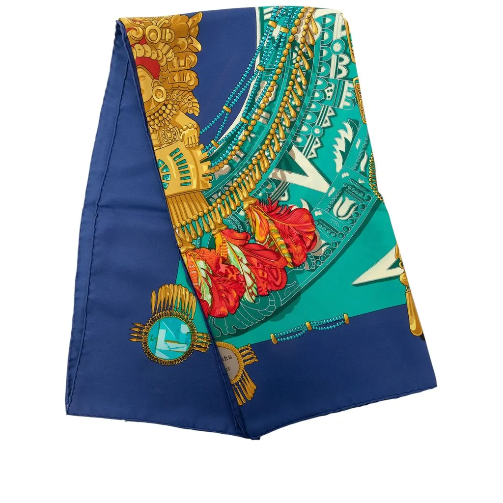 Hermès Mexique Silk Scarf Blue Silk Good - Front View