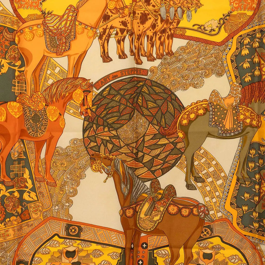 Hermès Art des Steppes Silk Scarf Brown Silk Very good - Back View