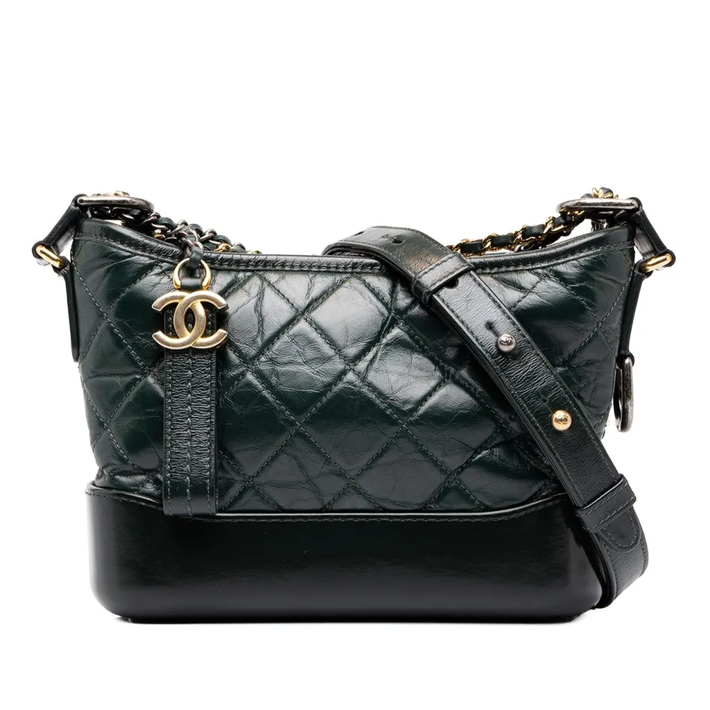 Chanel Small Bicolor Aged Calfskin Gabrielle Crossbody Green Leather Very good - Front View