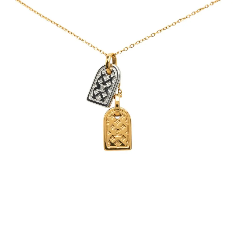 Louis Vuitton Gold Plated Nanogram Pendant Necklace Gold Metal Very good - Back View