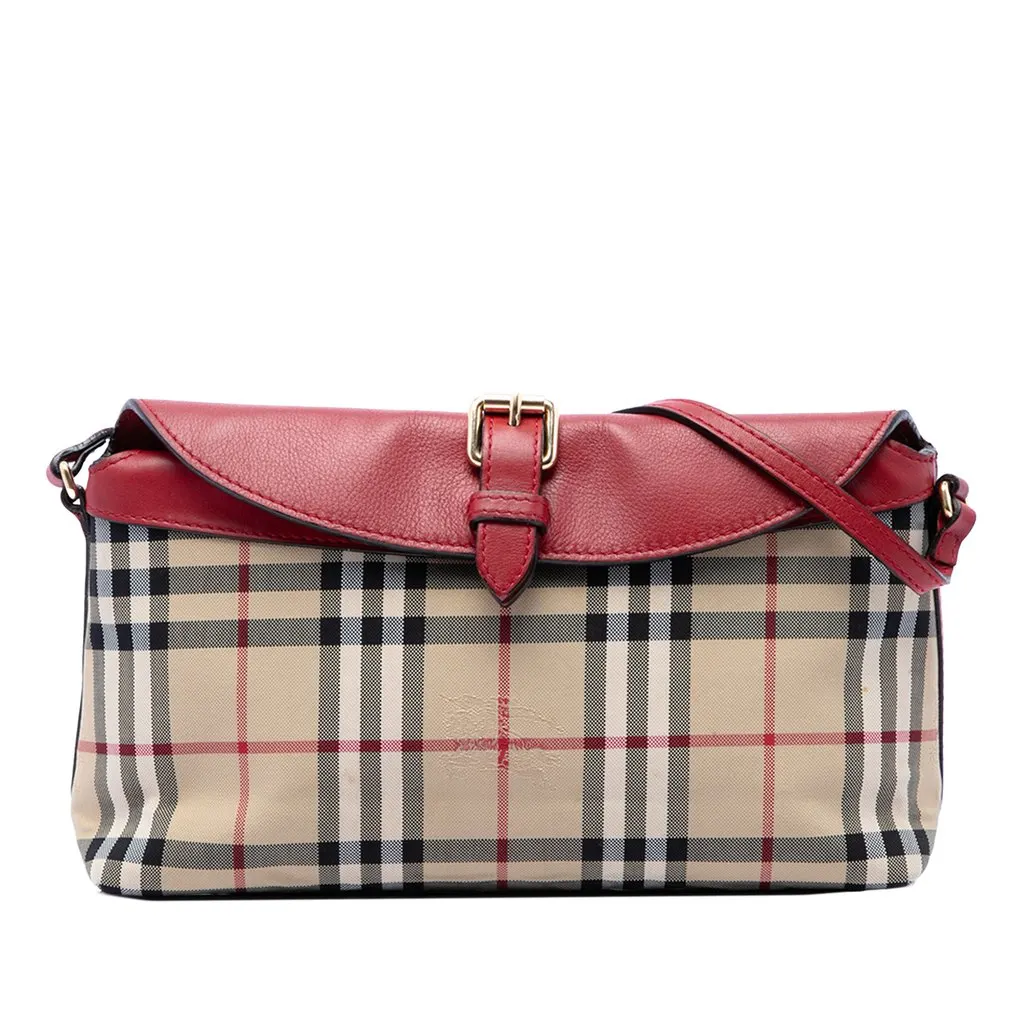 Burberry Haymarket Check Canvas Leah Crossbody Beige Good - Front View