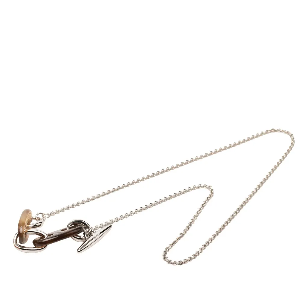 Hermès Palladium Plated and Buffalo Horn Maillon Pendant Necklace Silver Palladium Very good - Front View