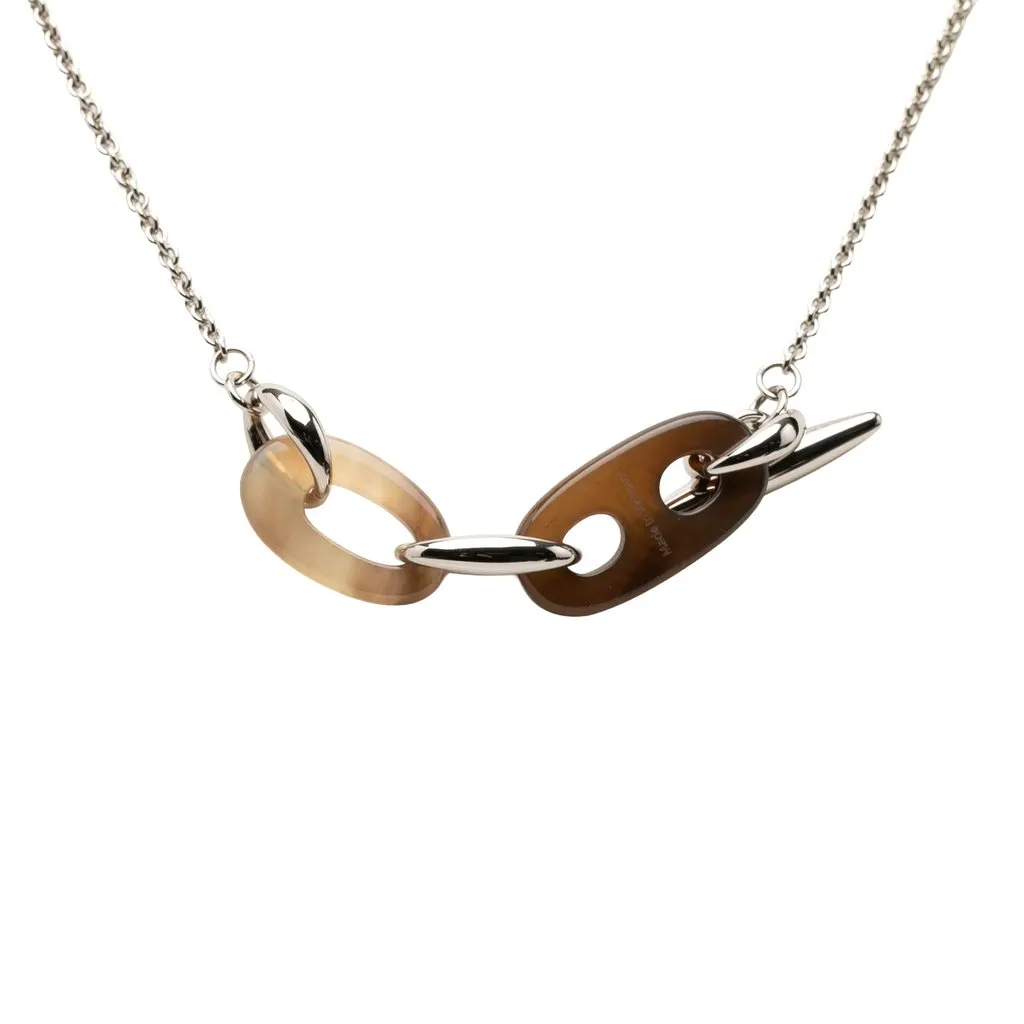 Hermès Palladium Plated and Buffalo Horn Maillon Pendant Necklace Silver Palladium Very good - Back View