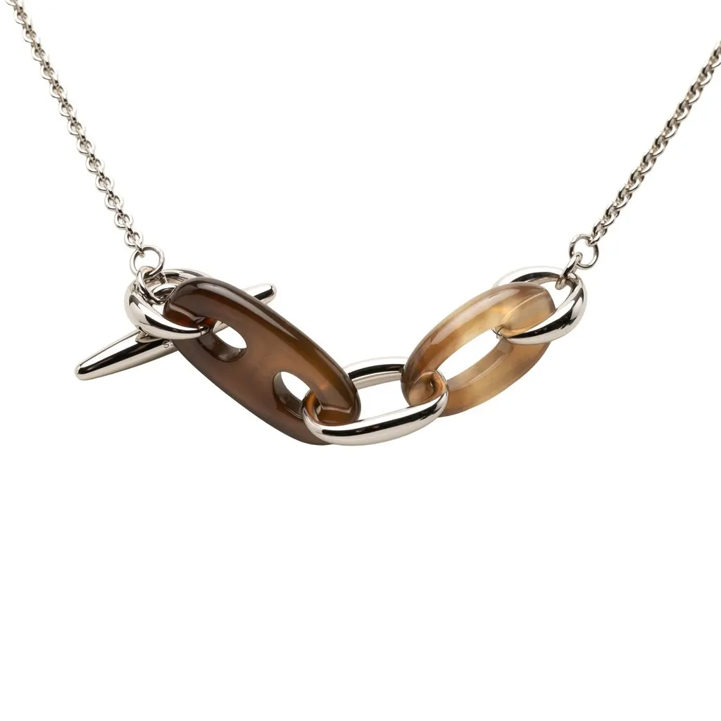 Hermès Palladium Plated and Buffalo Horn Maillon Pendant Necklace Silver Palladium Very good - Inside View