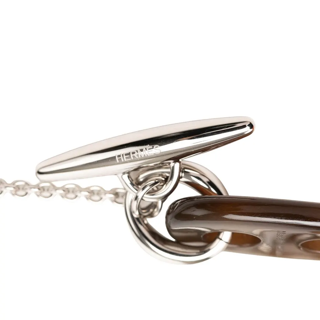 Hermès Palladium Plated and Buffalo Horn Maillon Pendant Necklace Silver Palladium Very good - Model View