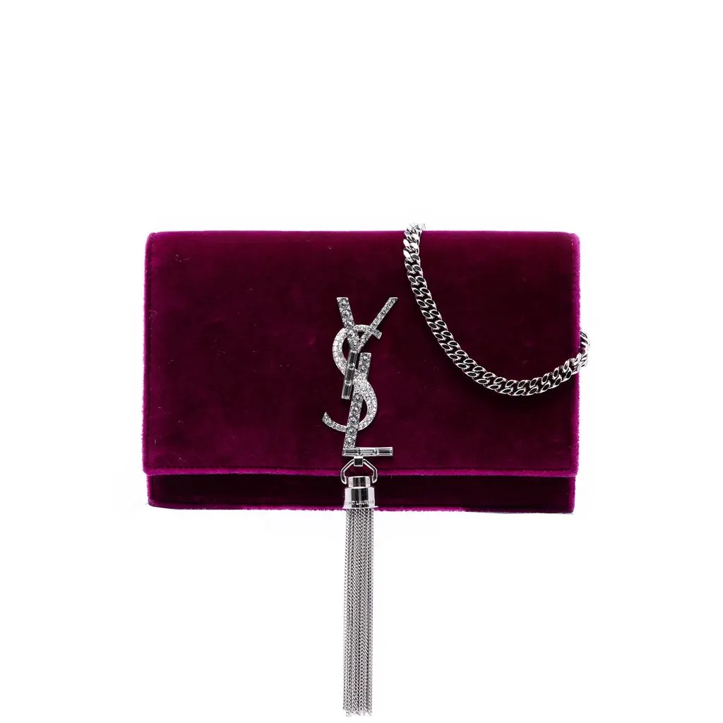 Saint Laurent Small Velvet Monogram Kate Tassel Crossbody