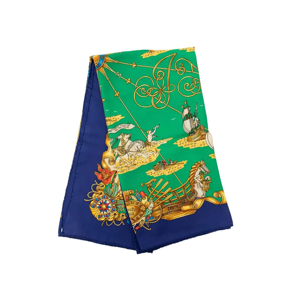 Hermès Voiles de Lumiere Silk Scarf 90 Green Silk Good - Front View