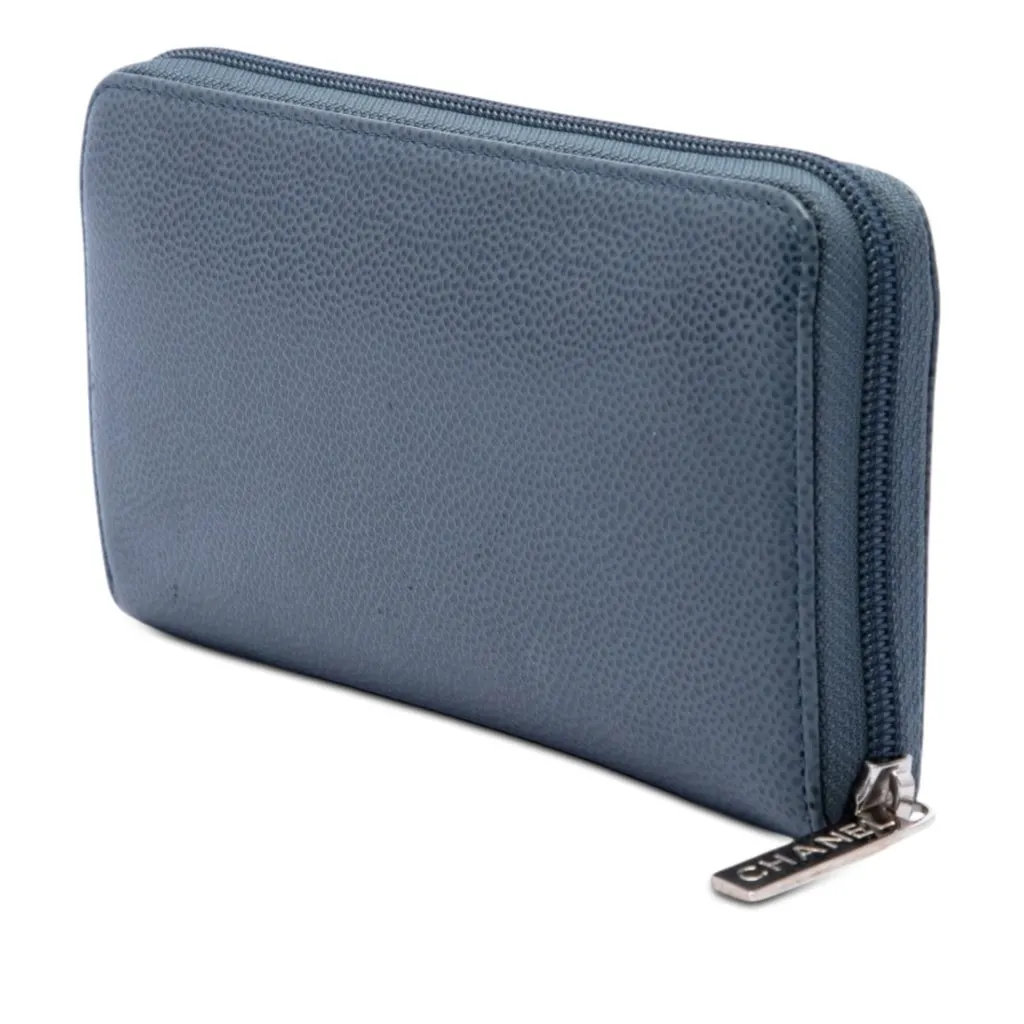 Chanel CC Caviar Zip Around Long Wallet Blue Leather Very good - Back View