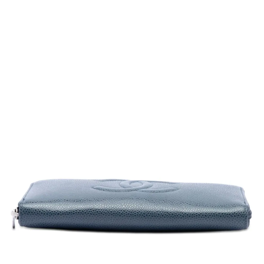 Chanel CC Caviar Zip Around Long Wallet Blue Leather Very good - Inside View