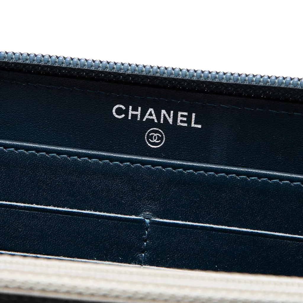Chanel CC Caviar Zip Around Long Wallet Blue Leather Very good - Box View