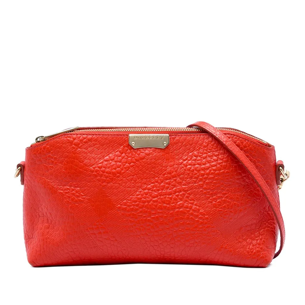 Burberry Small Grain Check Embossed Leather Chichester Crossbody Red Leather Very good - Front View