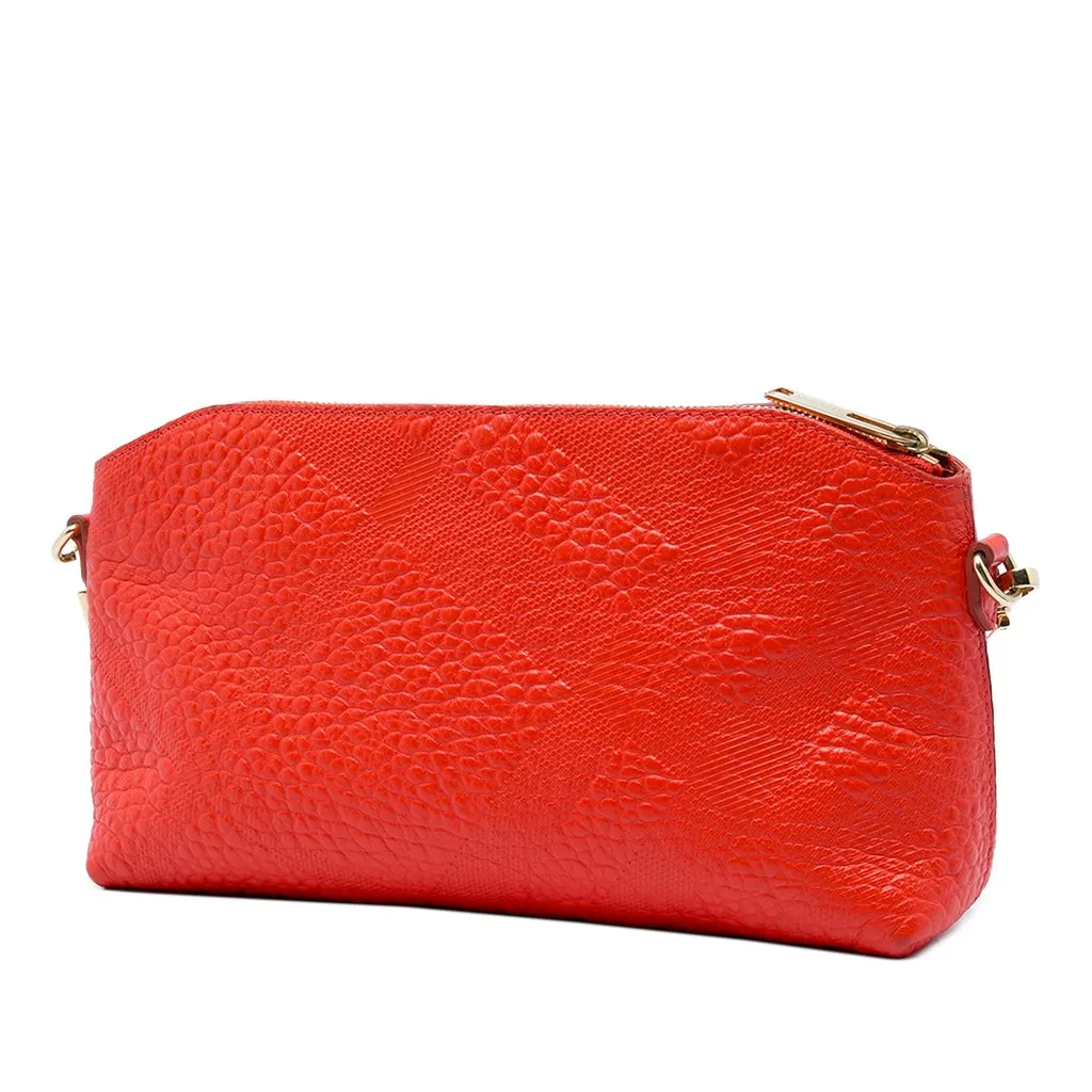 Burberry Small Grain Check Embossed Leather Chichester Crossbody Red Leather Very good - Back View