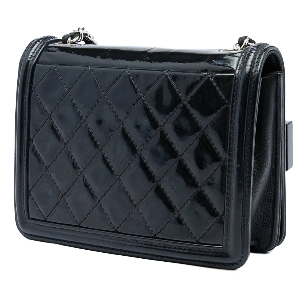 Chanel CC Patent and Acrylic Crystal Embellished Boy Brick Flap Black Leather Very good - Back View