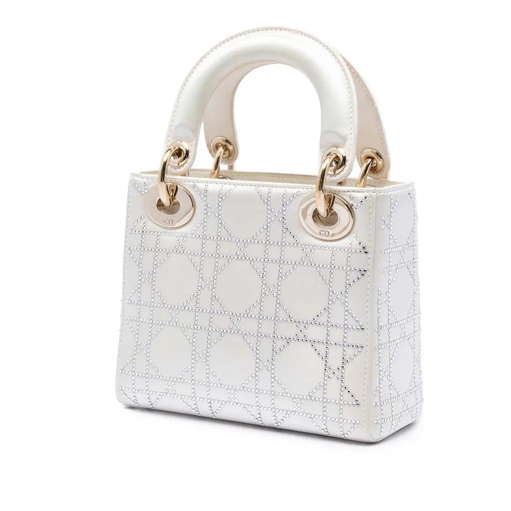 Dior Mini Satin Cannage Crystal Embellished Lady Dior White Very good - Back View