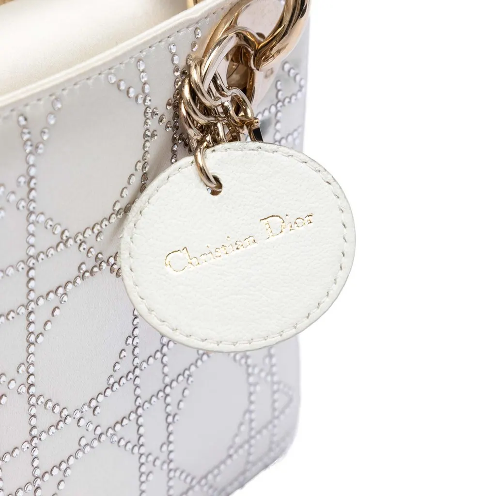 Dior Mini Satin Cannage Crystal Embellished Lady Dior White Very good - Box View