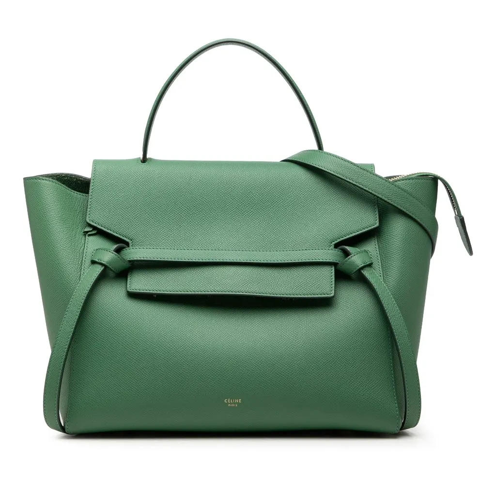 Celine Mini Grained Calfskin Belt Bag Green Leather Very good - Front View