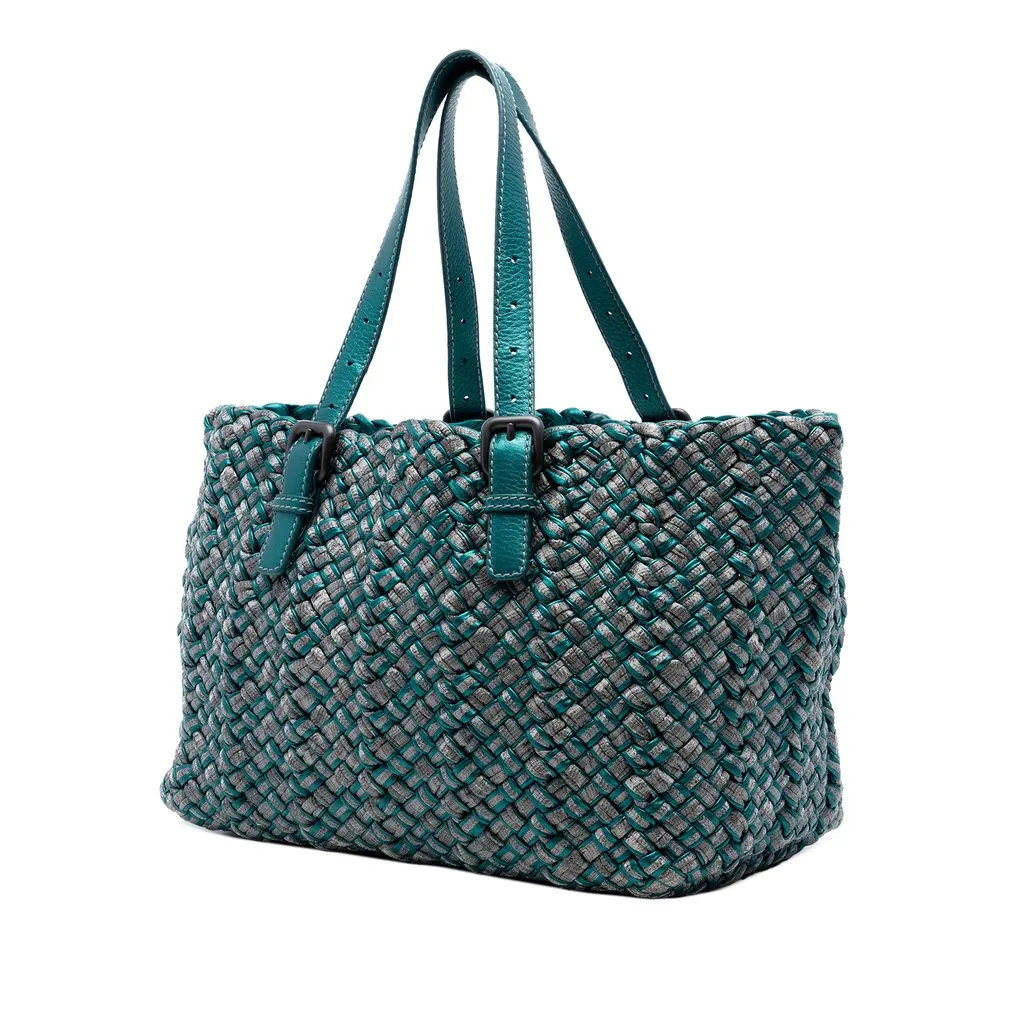 Bottega Veneta Medium Metallic Nappa Intrecciato Cesta Tote Blue Leather Very good - Back View