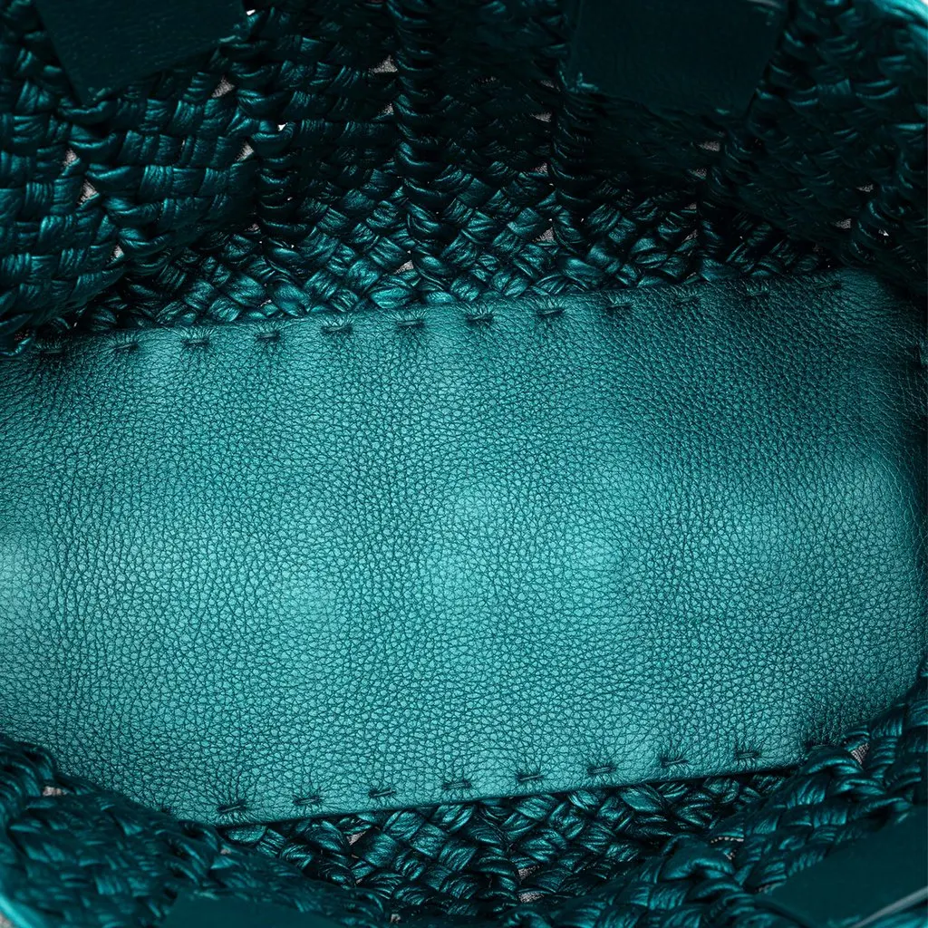 Bottega Veneta Medium Metallic Nappa Intrecciato Cesta Tote Blue Leather Very good - Model View