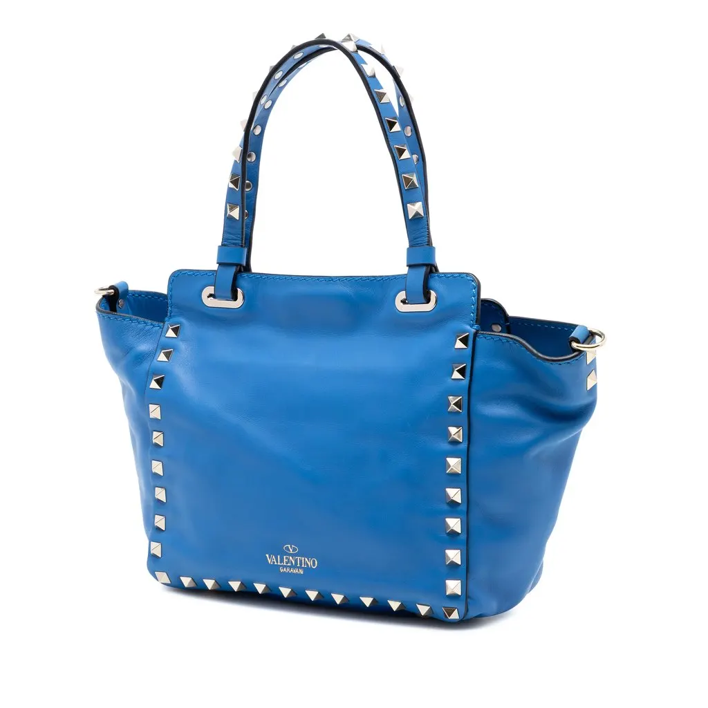 Valentino Mini Leather Rockstud Trapeze Satchel Blue Leather Very good - Back View