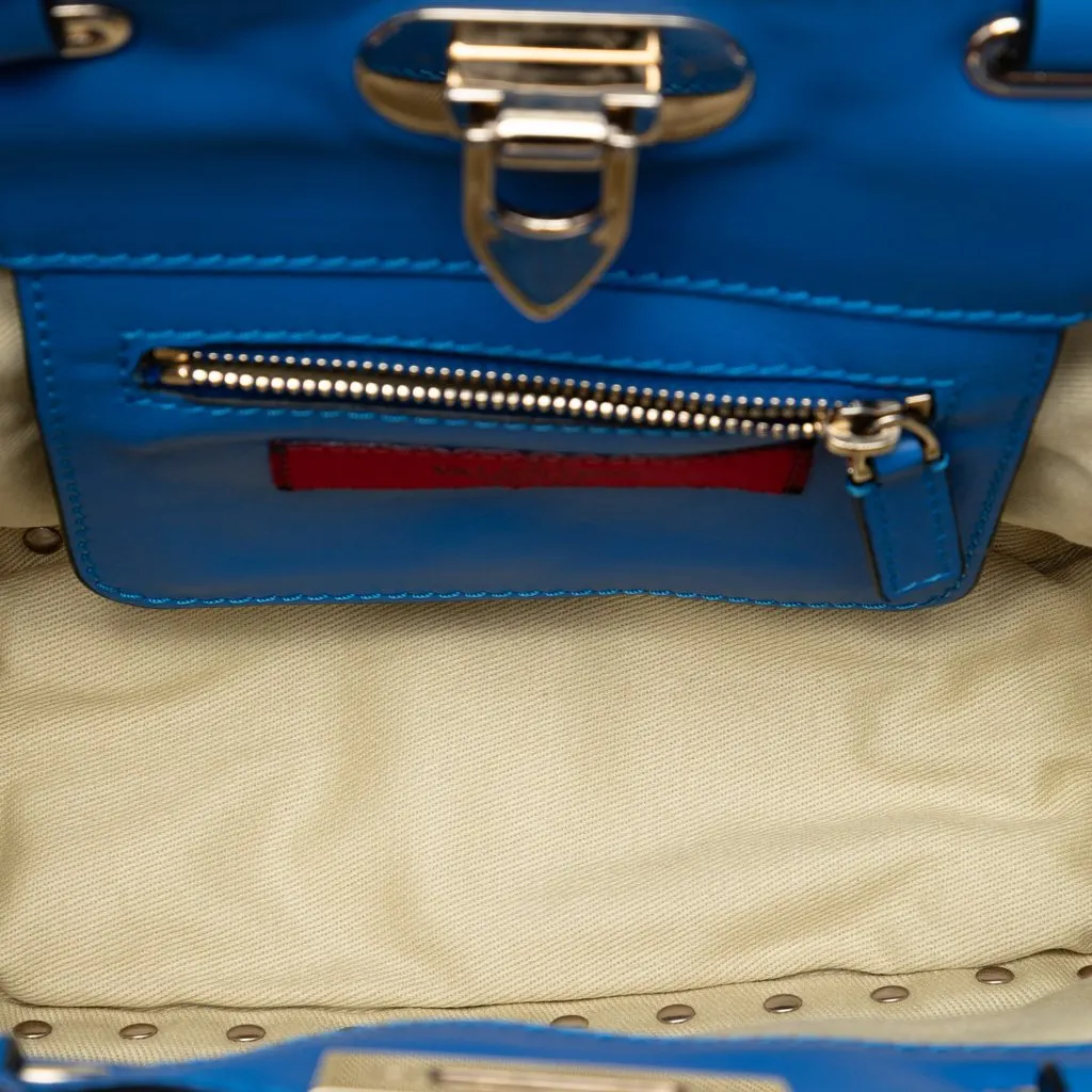 Valentino Mini Leather Rockstud Trapeze Satchel Blue Leather Very good - Model View