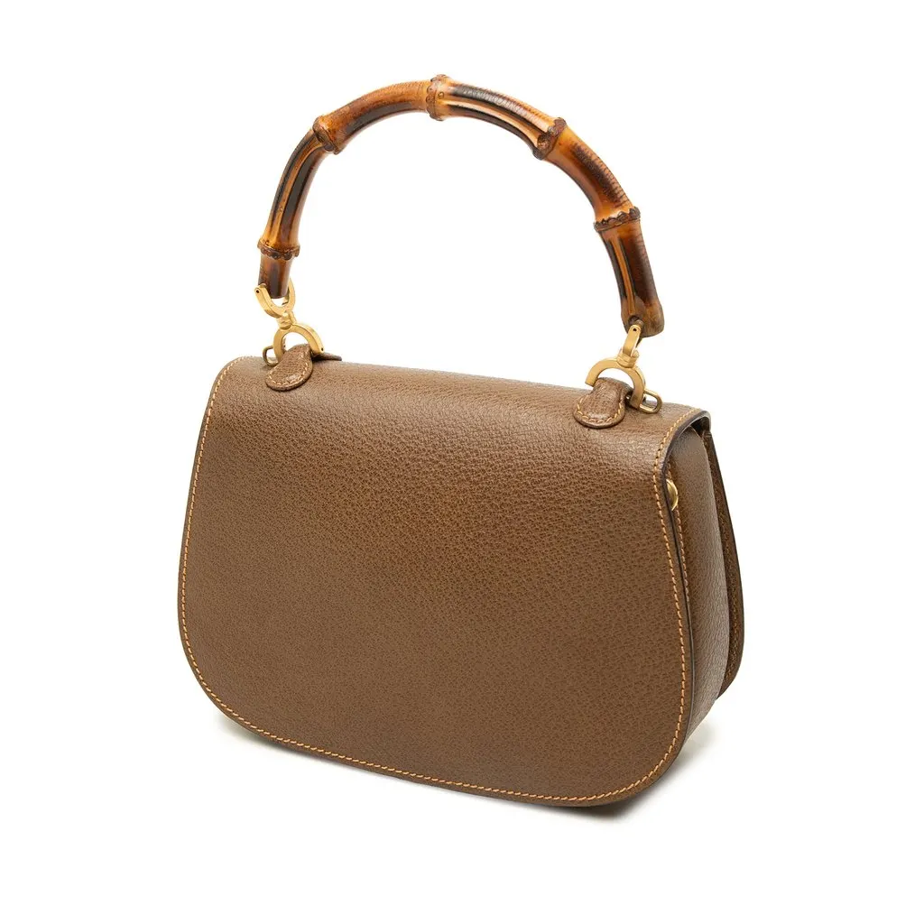 Gucci Small Grained Calfskin Bamboo Night Brown Leather Good - Back View