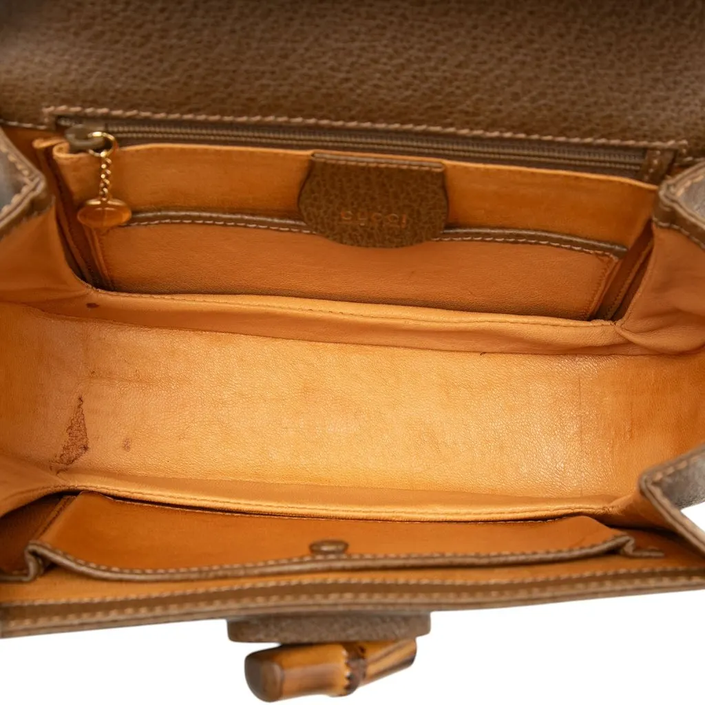 Gucci Small Grained Calfskin Bamboo Night Brown Leather Good - Model View