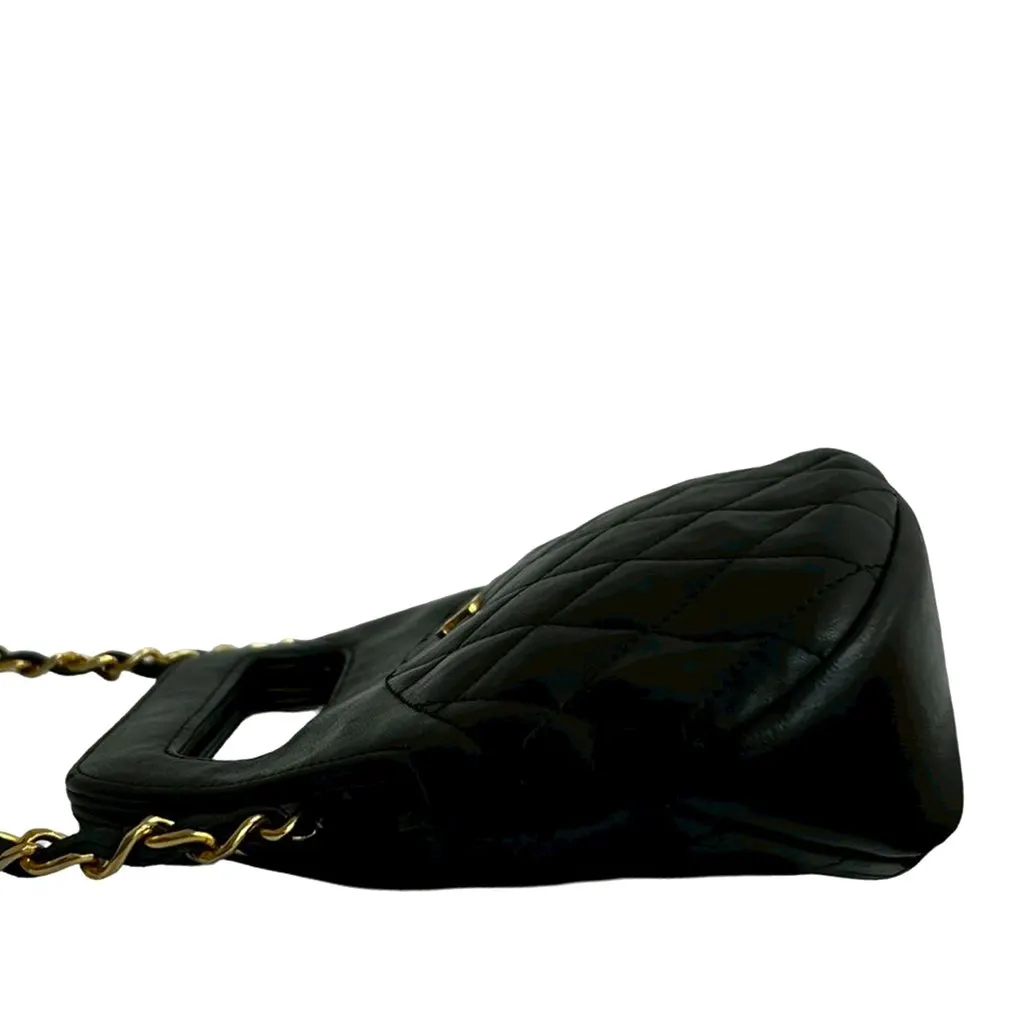 Chanel CC Quilted Lambskin Top Handle Round Frame Bag Black Leather Good - Model View