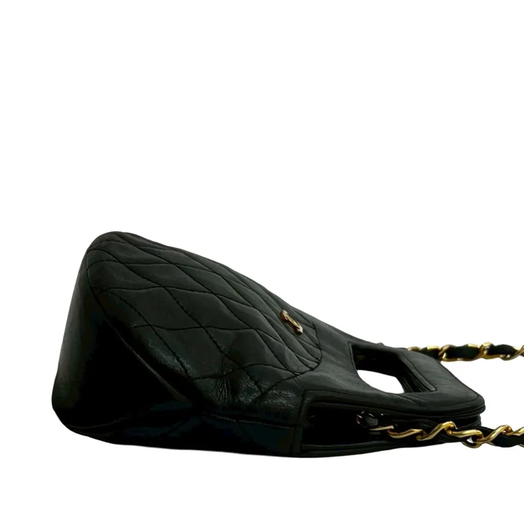 Chanel CC Quilted Lambskin Top Handle Round Frame Bag Black Leather Good - Box View