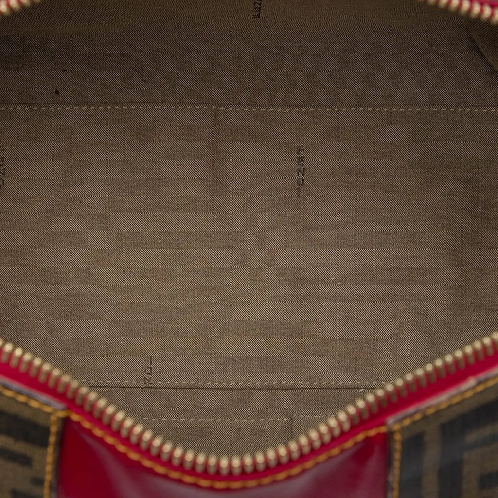 Fendi Zucca Trimmed Coated Canvas Mixed Media Boston Bag Red Good - Model View