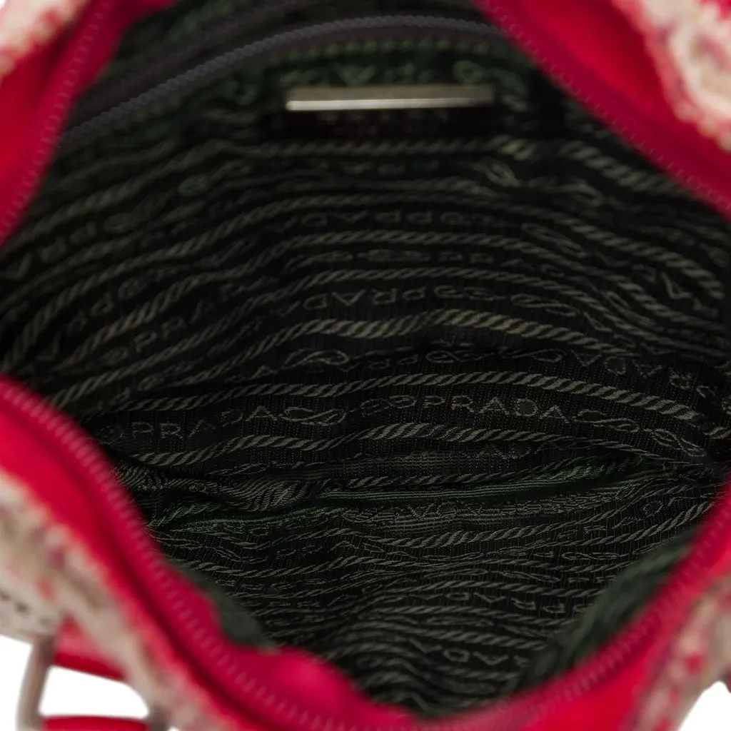 Prada Vitello Trimmed Tweed Flat Tote Red Tweed Good - Model View