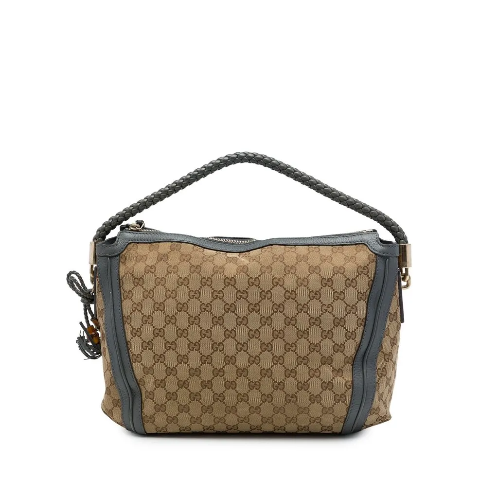 Gucci Medium GG Canvas Bella Shoulder Bag Beige Canvas Good - Front View