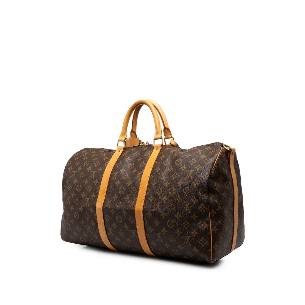 Louis Vuitton Monogram Keepall Bandouliere 50 Brown Canvas Good - Back View